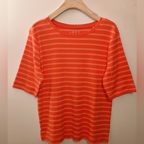 LOFT women’s ribbed Orange stripe Tshirt XL - Picture 2 of 9
